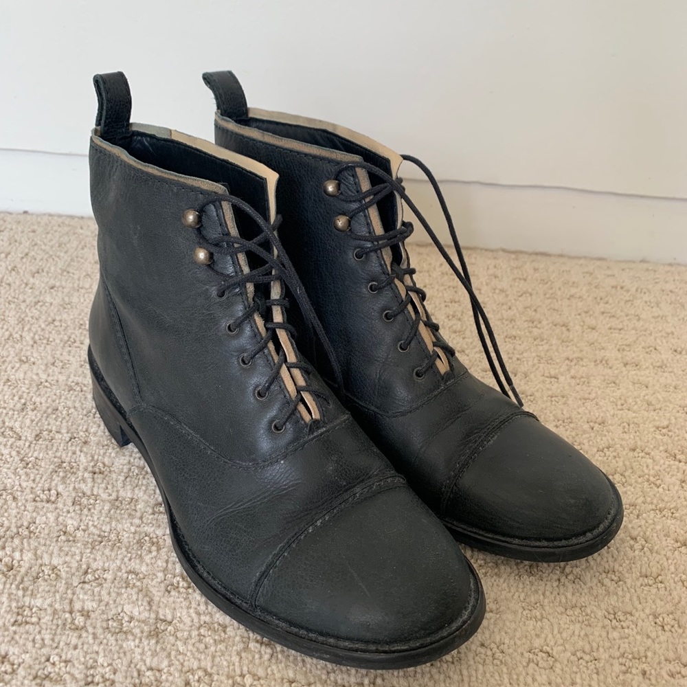 Jcrew black leather lace up boots sz 8.5